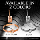 Cuffed Locking Bracelet and Key Necklace Rose Gold available in rose gold and silver colors.