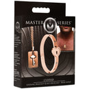 Cuffed Locking Bracelet and Key Necklace Rose Gold packaging featuring bracelet and key necklace design.