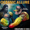 Creature Cocks Majestic Merman 10” Dildo featuring iridescent colors, stimulating textures, and harness compatibility for fantasy pleasure.