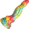 Colorful 10-inch Creature Cocks Majestic Merman dildo with iridescent rainbow pattern and textured design for fantasy pleasure.