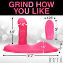 Spin n' Grind Rotating and Vibrating Silicone Sex Grinder with dimensions displayed prominently.