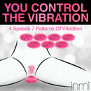 Spin n' Grind Rotating and Vibrating Silicone Sex Grinder showcasing control features with 4 speeds and 7 vibration patterns.