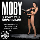 Moby Huge 2 Foot Tall Super Dildo Black showcased by a model, highlighting its impressive size and design.