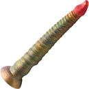 Vibrant 11-inch Creature Cocks Tenta Dick tentacle dildo with suction cup base, featuring colorful ribbed texture and realistic suckers