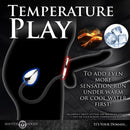 Temperature Play illustration showing Master Series Tug and Plug Cock and Ball Ring with Anal Plug for enhanced sensations.