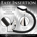 Master Series Tug and Plug Cock and Ball Ring with Anal Plug showcasing easy insertion design and silicone cord.