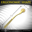 Master Series Gold Sensation Wartenberg Wheel with ergonomic shape and measurements 7.2 inches and 1.3 inches.