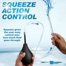 CleanStream Enema Bulb Kit with 3 Attachments Black demonstrating squeeze action control for fluid management.