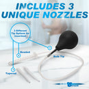 CleanStream Enema Bulb Kit with 3 Attachments Black showcasing unique nozzles and bulb tip for comfortable use.