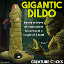 Creature Cocks Scaly Swamp Monster 3 Foot Giant Dildo displayed with climber for scale.