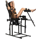 Master Series Leg Spreader Obedience Chair with Sex Machine in use, showcasing adjustable features for versatile positioning.