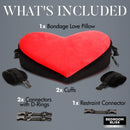 Bedroom Bliss Red Heart Bondage Love Pillow with cuffs and connectors for enhanced intimacy.