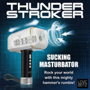 LoveBotz Thunder Stroker Sucking Masturbator showcasing vibration, suction, and textured sleeve design.