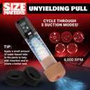Size Matters Sucking Penis Pump with Attachments featuring 5 suction modes and premium silicone sleeves.