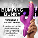 Bumping Bunny Thrusting & Pulsing Silicone Rabbit Vibrator in hand, showcasing its dual stimulation features.