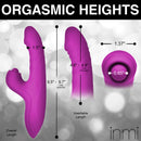 Bumping Bunny Thrusting & Pulsing Silicone Rabbit Vibrator dimensions and features illustration.