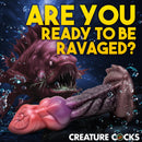 Creature Cocks Deep Diver Silicone Dildo alongside a menacing sea creature in a fantasy-inspired underwater scene.