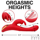 Inmi Flicking Silicone Rabbit Vibrator Red dimensions showing internal and external stimulation features.
