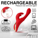 Inmi Flicking Silicone Rabbit Vibrator Red, rechargeable with versatile charging methods for maximum pleasure.