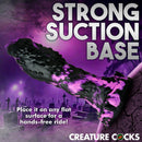 Creature Cocks Grim Silicone Dildo Purple and Black with strong suction base for hands-free use.