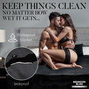 Bedroom Bliss Lover's Waterproof Throw Blanket Black provides a soft, protective layer for intimate moments.