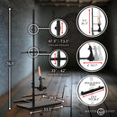 Ultimate Enforcer Forced Orgasm Tower with Sex Machine detailed dimensions and adjustable features.