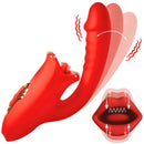 Lickgasm Deep Kiss Kissing Silicone Rabbit Vibrator Red with ribbed shaft and kissing clitoral stimulator illustration.