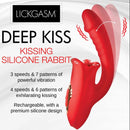 Lickgasm Deep Kiss Kissing Silicone Rabbit Vibrator Red with 3 speeds and 7 vibration patterns for ultimate pleasure.