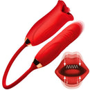 Lickgasm Magic Kiss Clitoral Stimulator with Thrusting Bullet, featuring a red design with a kissing mouth and thrusting feature.
