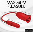 Lickgasm Magic Kiss Clitoral Stimulator with Thrusting Bullet showcasing dimensions and design for maximum pleasure.