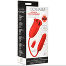 Lickgasm Magic Kiss Clitoral Stimulator with Thrusting Bullet packaging showcasing its kissing motion and thrusting action.