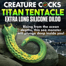 Creature Cocks Titan Tentacle Extra Long Silicone Dildo against a dramatic ocean background with textured design