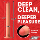 Hosed 15 Inch Thick Silicone Enema Hose Flesh showcasing dimensions and premium silicone material on a vibrant background.