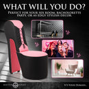 Master Series Stiletto Corset Chair Pink showcased as stylish decor for a sex room or bachelorette party.