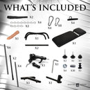 Image showing contents of Throne Deluxe Adjustable Sling with Sex Machine, including components and accessories.