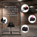 Master Series Pleasure Post Bondage Saddle Frame Black with various compatible saddle machines displayed.