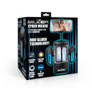 Package of Cyber Milker Stroking & Vibrating Masturbator with features and built-in phone mount display.