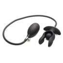 Master Series Dark Pearl Inflatable Vibrating Butt Plug with hand pump and ribbed side panels for adjustable fullness.