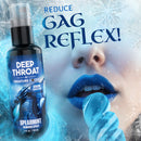 Creature Cocks Deep Throat Spearmint Numbing Spray bottle with a person demonstrating oral play.