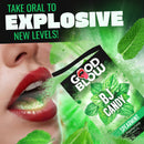 Good Blow Mint Popping BJ Candy package and mouth with mint leaves for a playful oral experience.