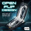 The Milker Pleasure Grip Sucking and Vibrating Masturbator with open flip design for easy lube application.