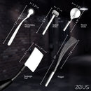 Zeus Electrosex Ultimate Edition Violet Wand Set various electrodes and tools on display with measurements.