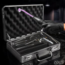 Zeus Electrosex Ultimate Edition Violet Wand Set tools and electrode in protective case for electrostimulation play.