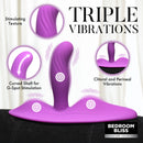 Love Rider Vibrating Cushion Black showcases stimulating texture and curved shaft for pleasure.
