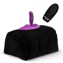 Love Rider Vibrating Cushion Black with purple silicone vibrator and remote control for hands-free pleasure.