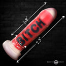 Master Series Bitch 7 Inch Ribbed Silicone Dildo with measurements and ribbed texture.