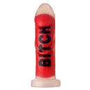 Master Series Bitch 7 Inch Ribbed Silicone Dildo in red with ribbed texture for enhanced pleasure.