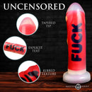 Master Series Fuck Ribbed Silicone Dildo Red with tapered tip, explicit text, and ribbed texture.