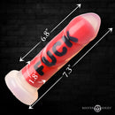 Master Series Fuck Ribbed Silicone Dildo Red with dimensions, showcasing its bold design and premium silicone material.
