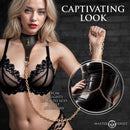 Master Series Captivate Collar with Body Chain Black displayed on model, showcasing its sleek design and versatility.